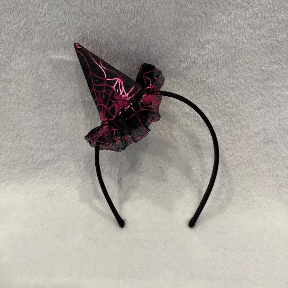 Halloween Witch Hat Headband Black Pink Spiderweb Costume Accessory Kids‎